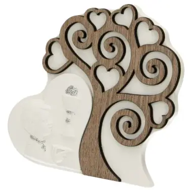 Cadre communion garçon en résine et arbre de vie en bois à poser 12 x 11 cm