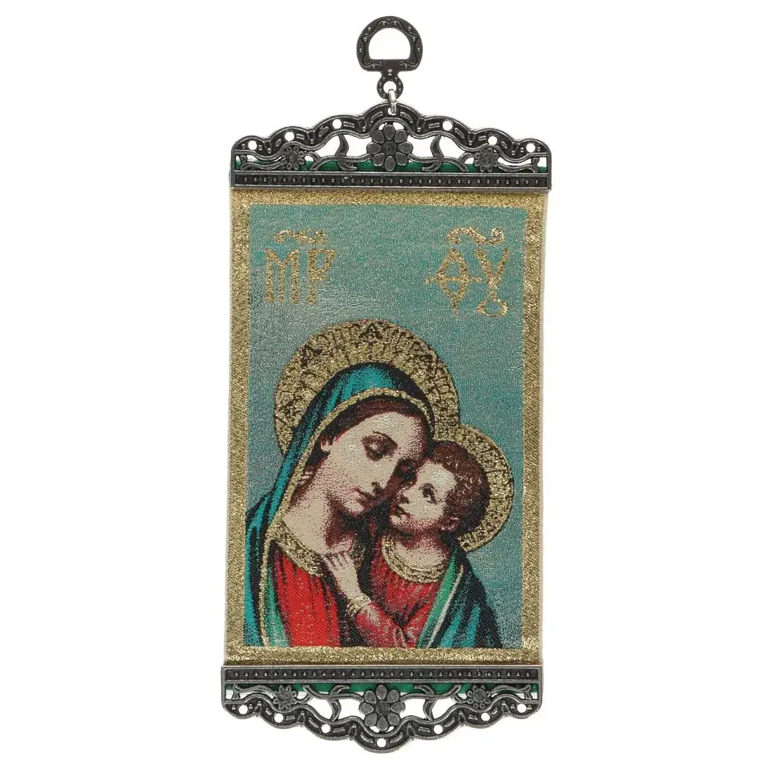 Geweven ikoon - 10 X 23 cm - O.L.V. met Kind
