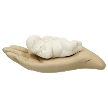 God's hand with sleeping baby angel 12 x4 cm beige