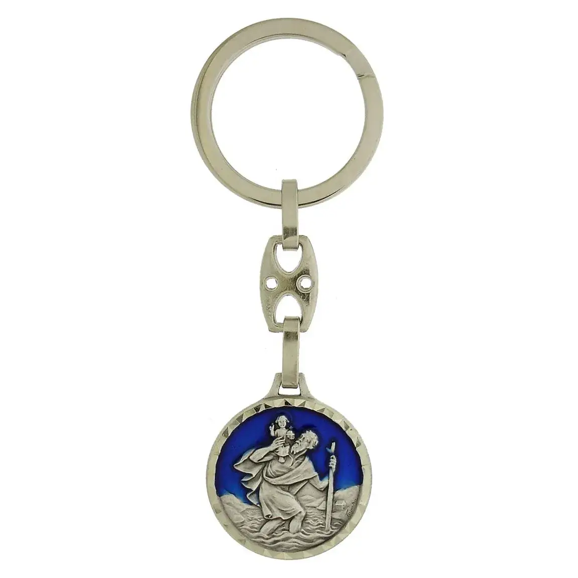Porte-Clefs - St Christophe - 26 mm - Email Bleu