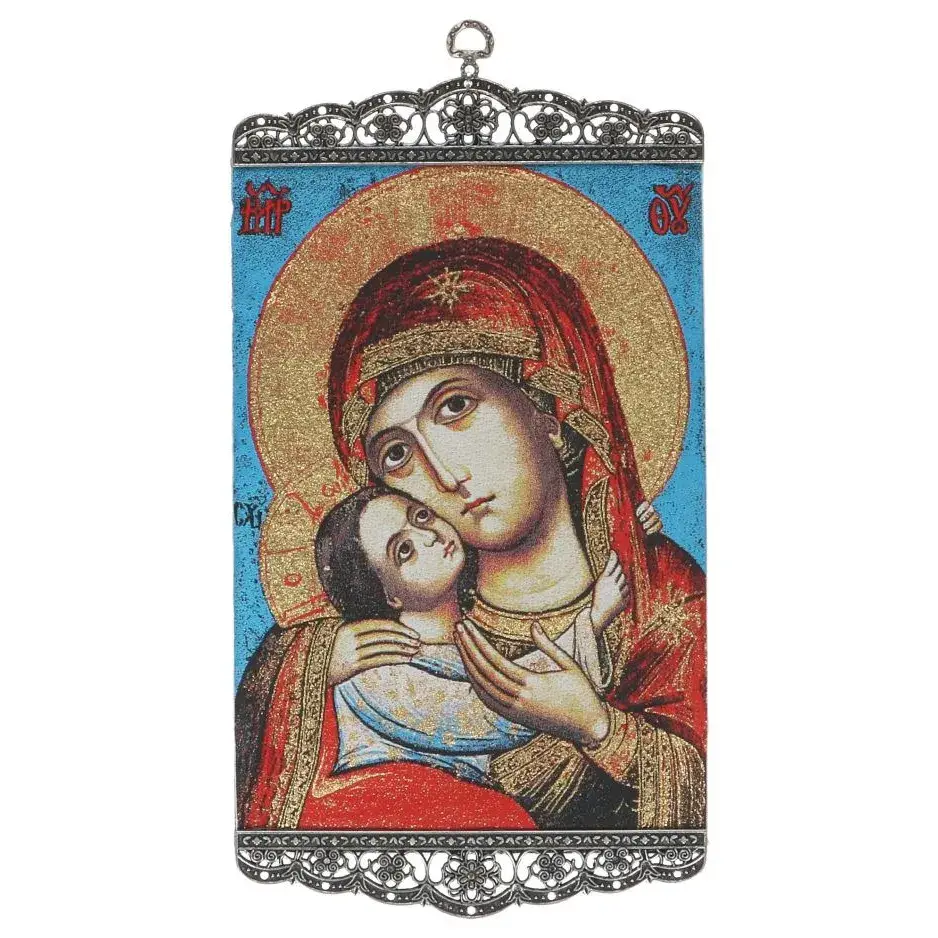 Icône - Tissu 20 X 38 cm - Vierge et Enfant