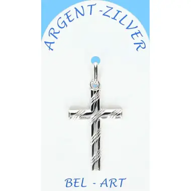 Croix Argent striée 25 X 17 mm