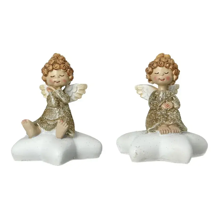 Gouden engel op ster 9 cm