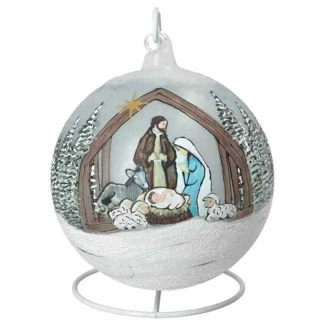 Glazen bol met voet, 15 cm, blauwe kerststal