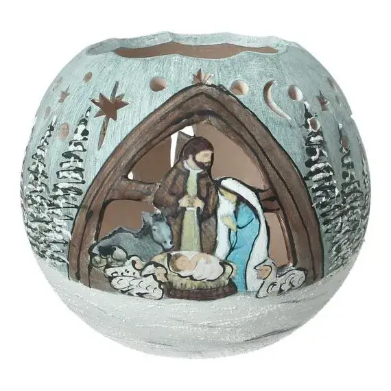 Tealight ceramics Nativity 12 Cm blue