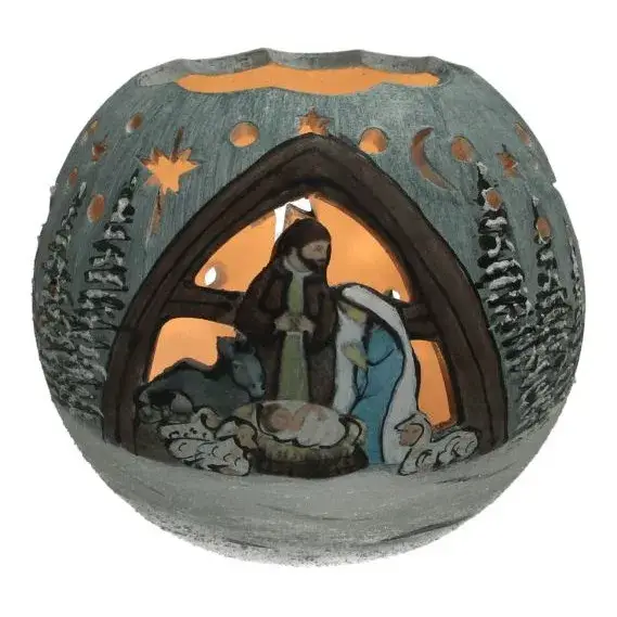 Tealight ceramics Nativity 12 Cm blue