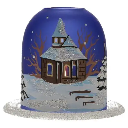 Photophore de Noël bleu + bougie 12 Cm