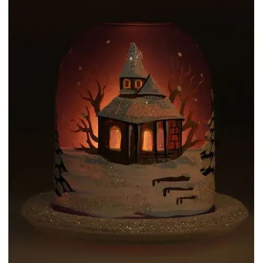 Photophore de Noël bleu + bougie 12 Cm