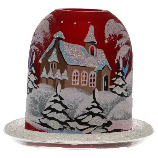 Christmas candle holder red + candle 12 cm