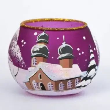 Christmas candle holder purple 7 x 6 cm