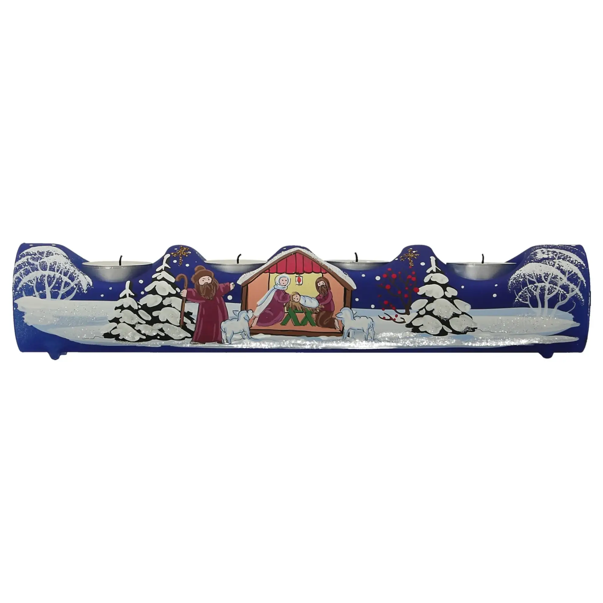 Blue christmas candlestick with 4 candles - christmas nativity