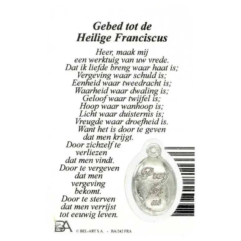 Kaart-medaille-gebed - H Fransanciscus - Nederlands