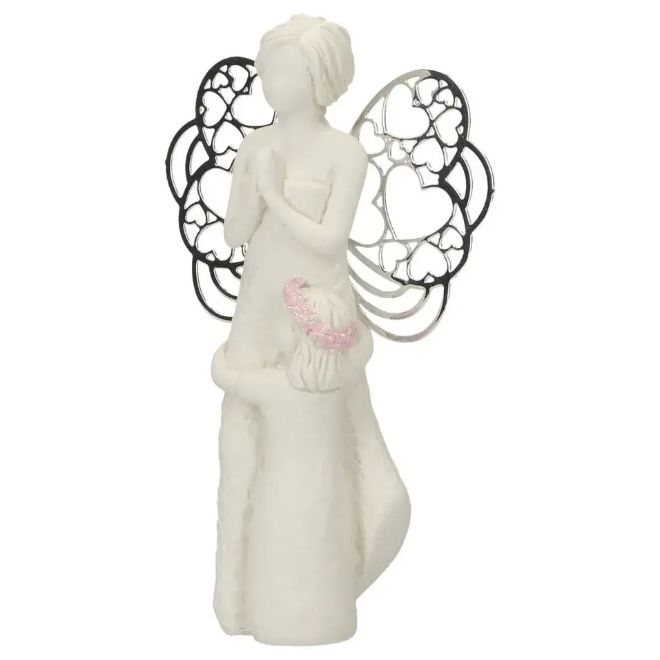 Ange en résine avec ailes métalliques et petite fille 7,5 x 12 cm