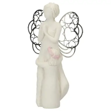Ange en résine avec ailes métalliques et petite fille 7,5 x 12 cm