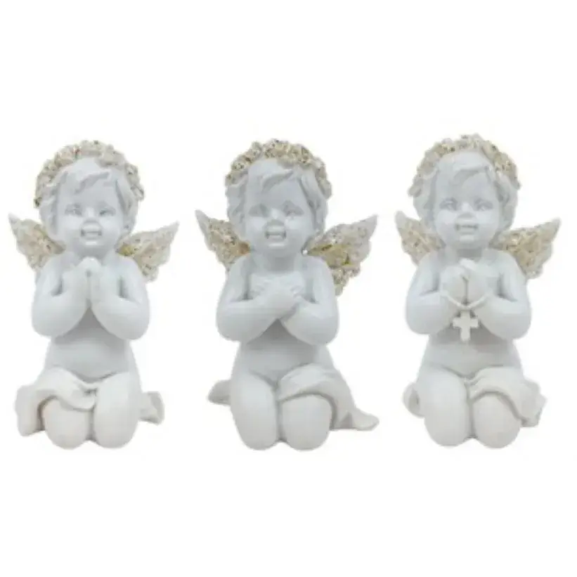 Ange blanc et or à genoux 6 cm 3 / set