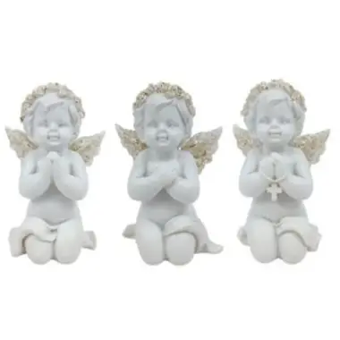 Knielende engel wit en goud 6 cm 3 / set