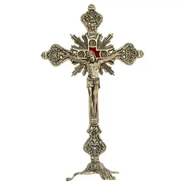 Croix sur base - 32 cm - Métal Doré