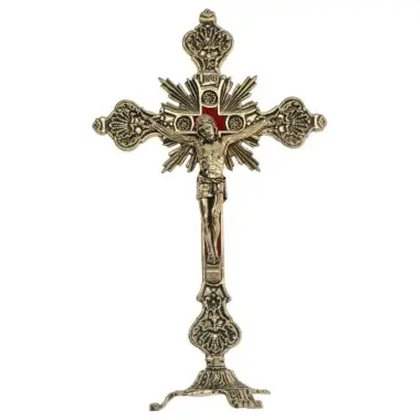Croix sur base - 23 cm - Métal Doré
