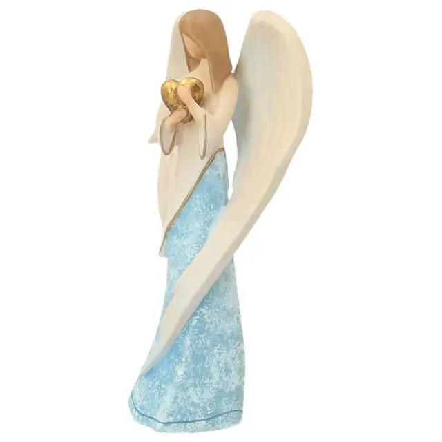 Ange En Bois Sculpte 15 cm bleu