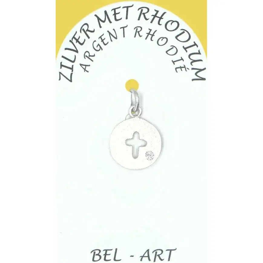 Medallion kruis met strass in gerhodineerd zilver