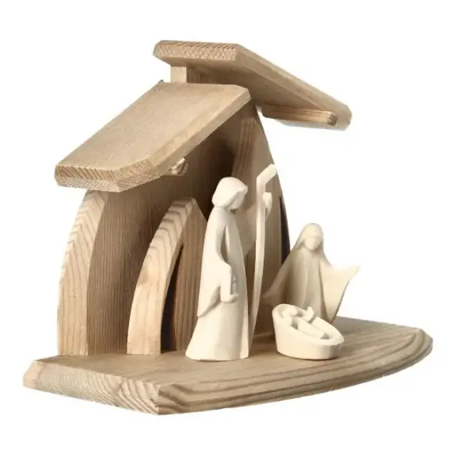 Crèche de Noël moderne en bois et Sainte Famille 7 cm