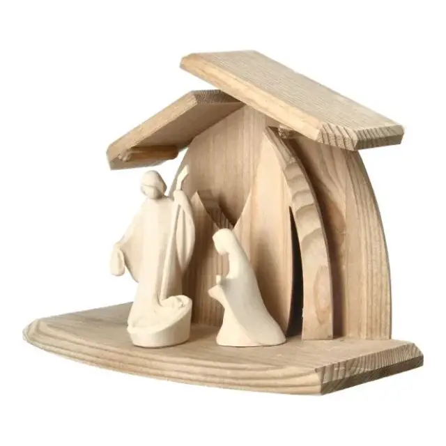 Crèche de Noël moderne en bois et Sainte Famille 7 cm