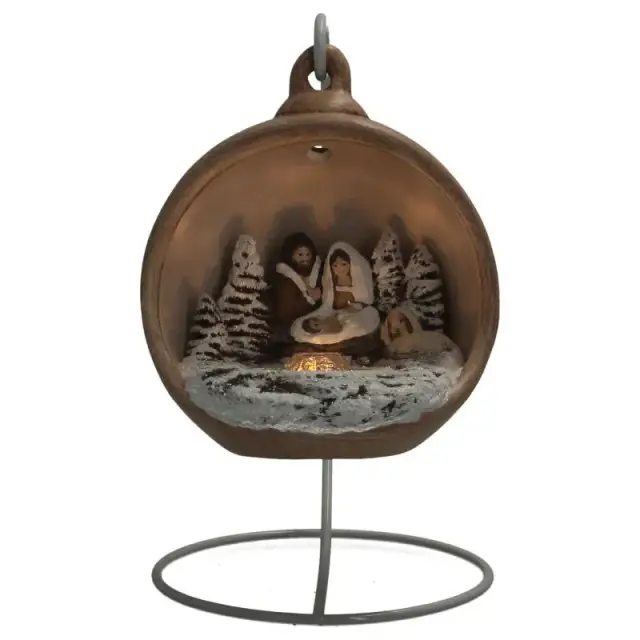 Crèche de Noël dans une boule en céramique sépia 12 cm