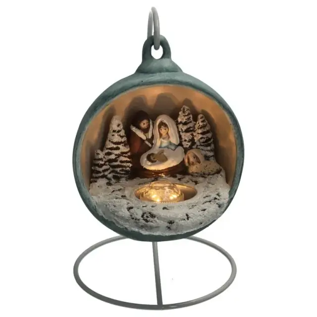 Crèche de Noël dans une boule en céramique bleue 12 cm