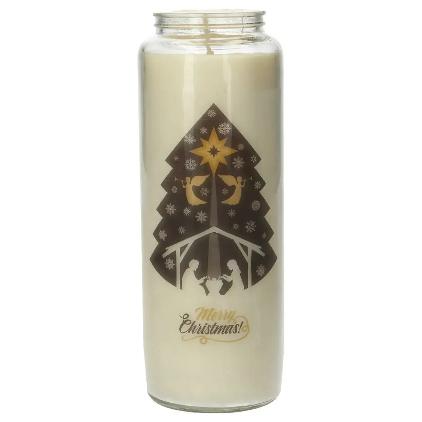 9 days candle in glas with christmas tree and nativity