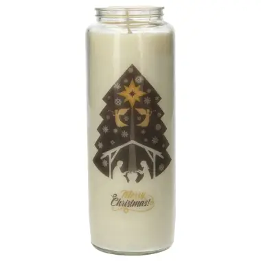 Noveenkaars in glas kerstboom met kerststal