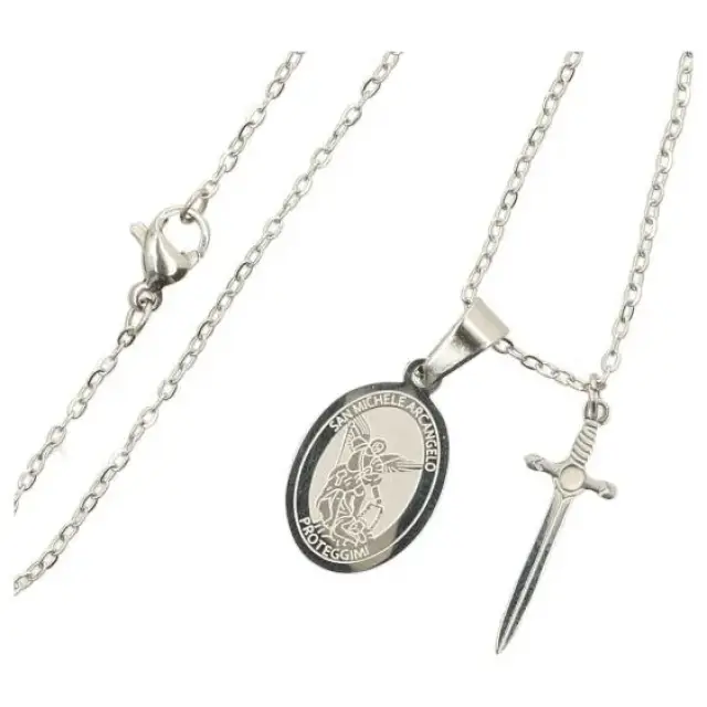 Parure Acier - Médaille St Michel + ChaÎne 45 cm