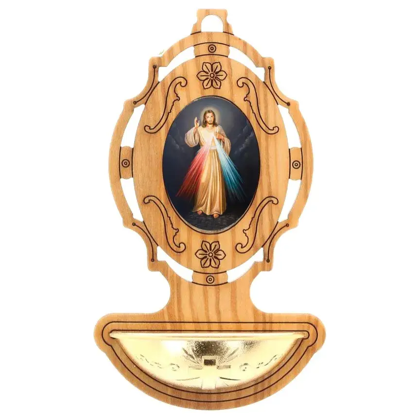 Bénitier Bois d'olivier 9 x 5.5 cm Christ Miséricordieux