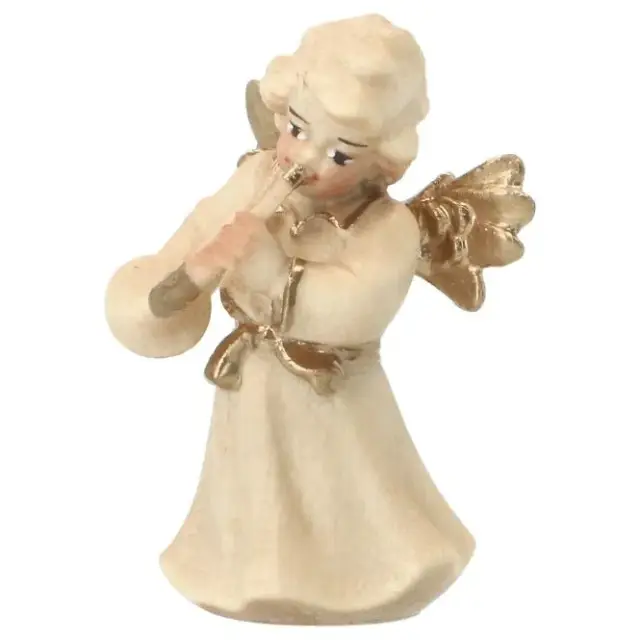 Ange en bois avec cor - 6 cm Alabaster