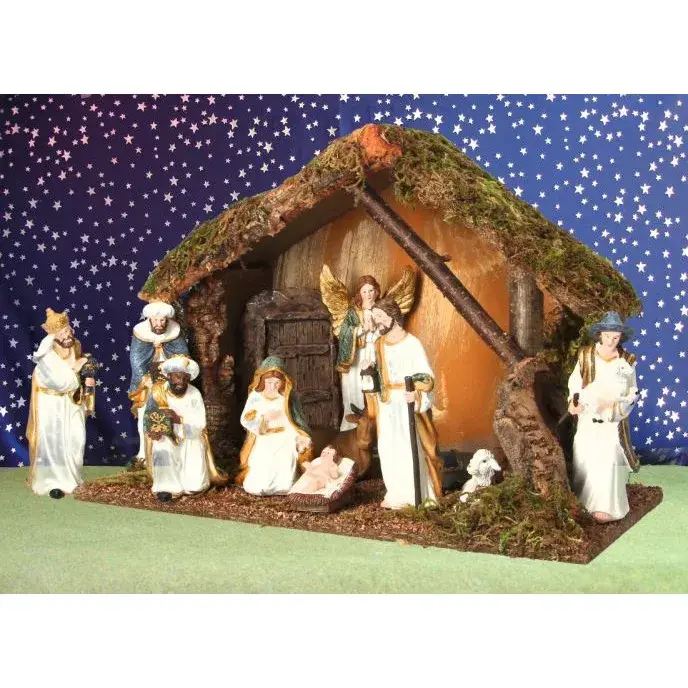 Kerststal met 11 Figuren van 15 cm (42 X 19 X 30 Cm)