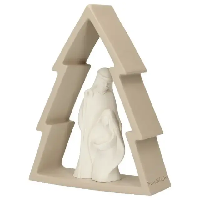 Nativité en résine blanche dans un sapin brun (12.x16 cm)