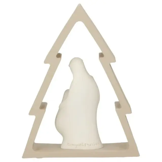 Nativité en résine blanche dans un sapin brun (12.x16 cm)