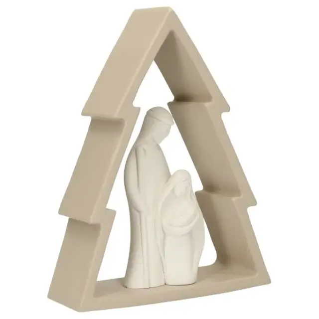 Nativité en résine blanche dans un sapin brun (12.x16 cm)
