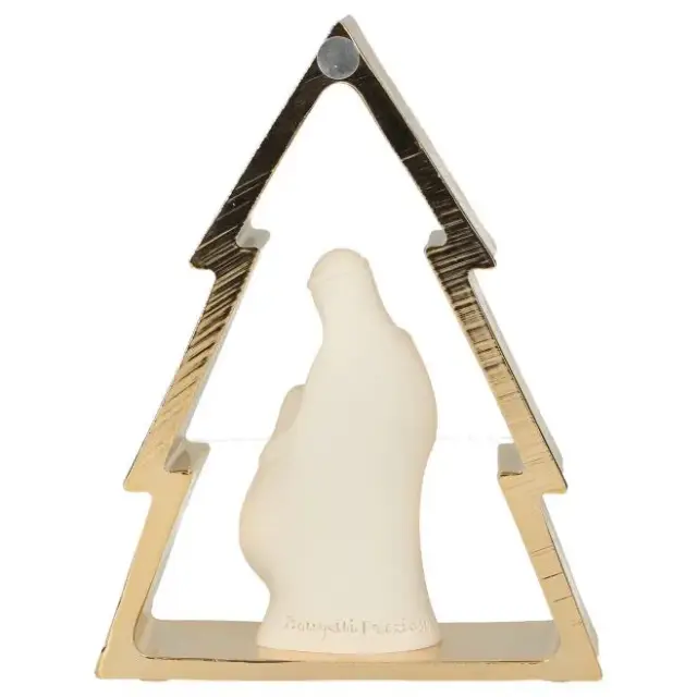 Nativité en résine blanche dans un sapin doré (12x16 cm)