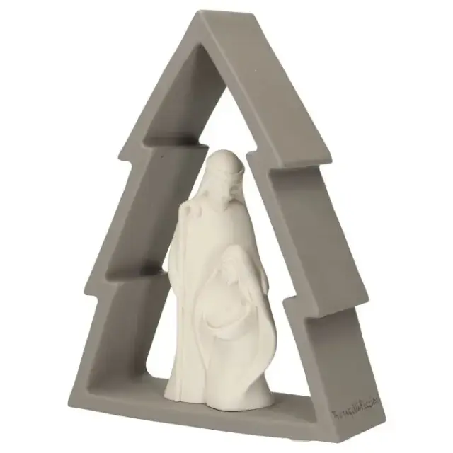 Nativité en résine blanche dans un sapin gris (12x16 cm)