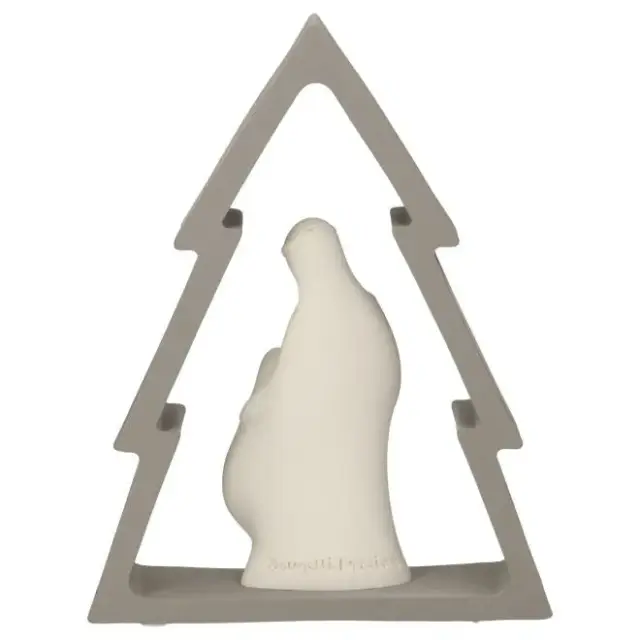 Nativité en résine blanche dans un sapin gris (12x16 cm)