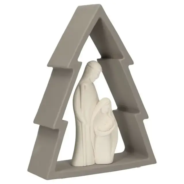 Nativité en résine blanche dans un sapin gris (12x16 cm)