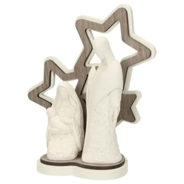 Nativité en résine blanche avec décor étoiles 14 cm