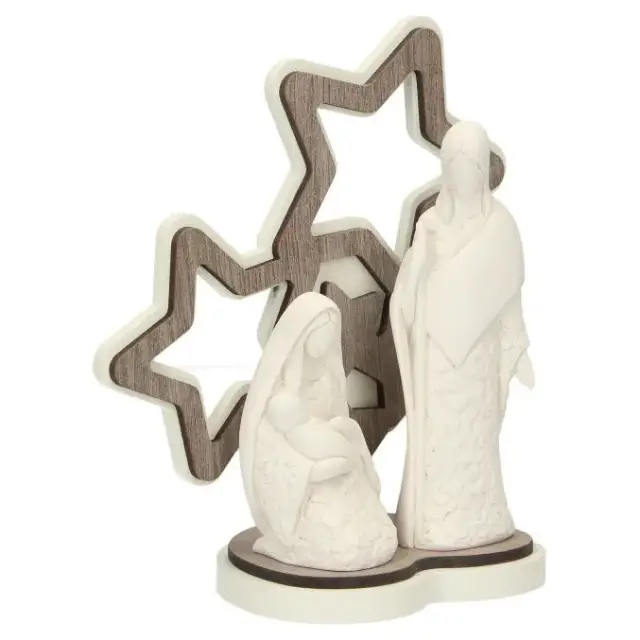 Nativité en résine blanche avec décor étoiles 14 cm