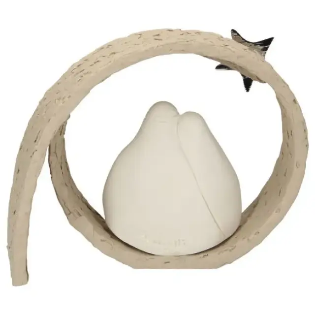 Nativité en résine blanche avec décor arrière beige 15 cm