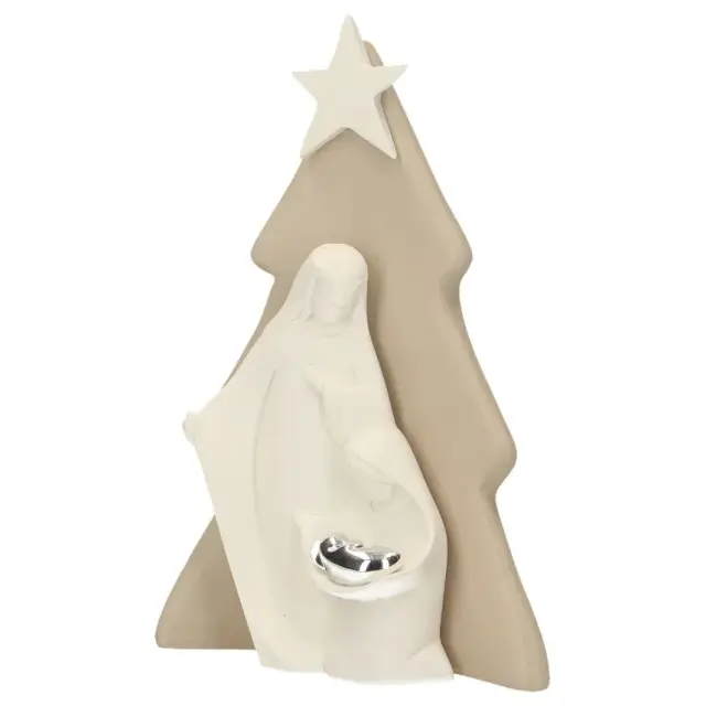 Nativité en résine blanche avec sapin beige ( 10 x15 cm)