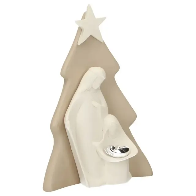 Nativité en résine blanche avec sapin beige ( 10 x15 cm)