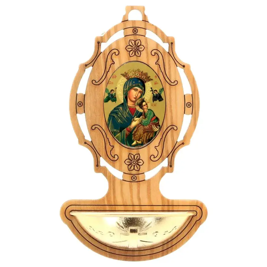 Bénitier Bois d'olivier 9 x 5.5 cm Notre-Dame du Perpétuel Secours
