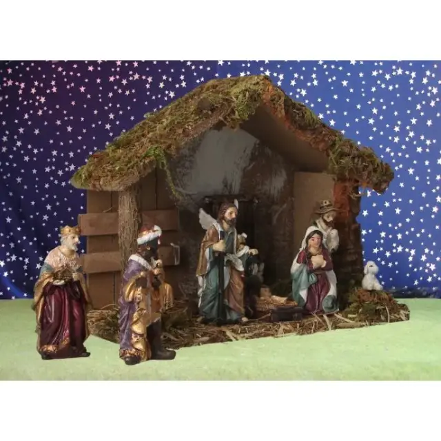 Kerststal + 11 Figuren 9 cm (25x12.5x20cm)