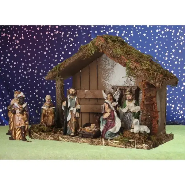 Kerststal + 11 Figuren 9 cm (25x12.5x20cm)