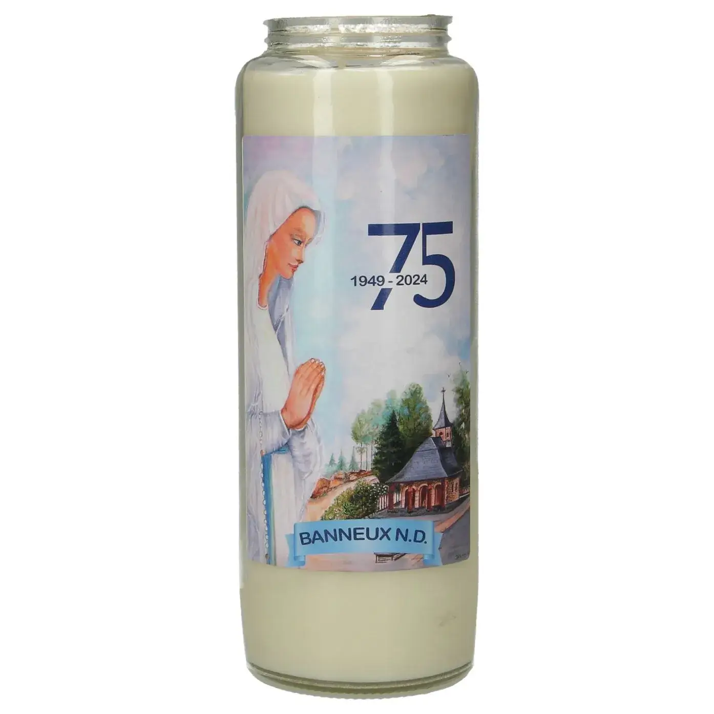 Noveenkaars in glas / wit / Banneux Versch. / 75